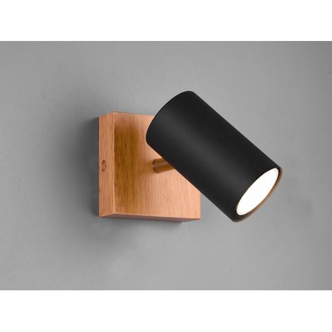 Wand- & Deckenstrahler MARLEY Schwarz mit Holz, Breite 9cm