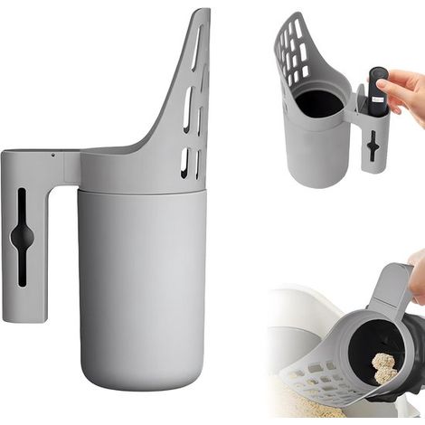 Pala para arena de gato con bandeja recolectora，23,5 cm x 13,5 cm x 8,5 cm，incluye bolsas para excrementos (con 1 rollo de bolsas) (1/5)