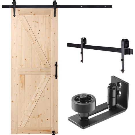 Mophorn Scheunentor und Hardware-Kit, 76,2 x 213,4cm große Schiebetür aus Holz, reibungsloser und leiser Betrieb, inklusive 8-in-1-Bodenführung und Griff, Platte aus Fichtenholzplatte