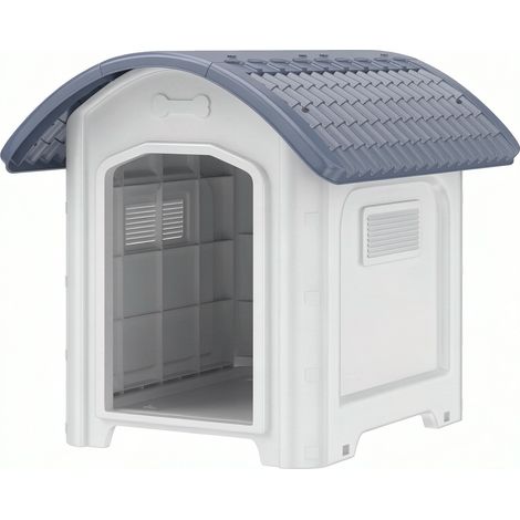 Caseta para perro de plástico para exterior PP, base elevada desmontable y tejado impermeable, gris (1/5)