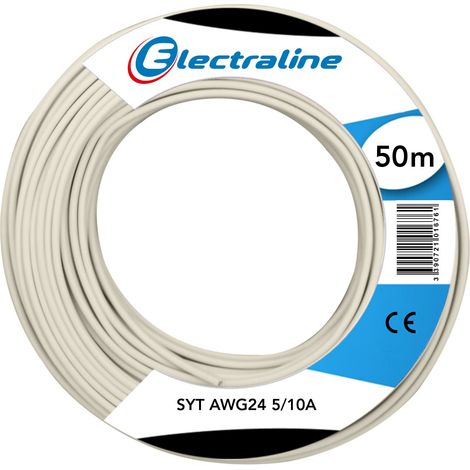 Electraline LMF901516764 - Bobina di cavo SYT AWG24, 2 paia 5/10A, 50 m, colore: Avorio