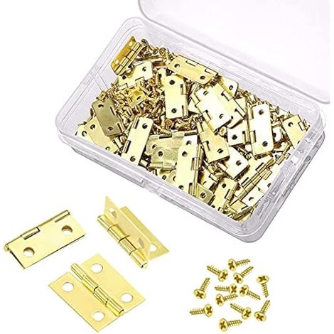 50 Stücke Mini Scharniere, Messing Scharnier Klein zum Basteln mit 200 Stücke Schrauben, Scharniere Klein Minischarniere Modellbau Scharniere Messingscharniere für Schrank Truhe Holzkiste DIY (1/5)