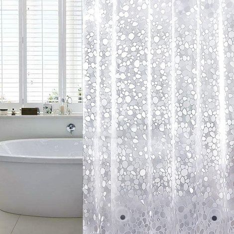 Tenda da doccia antimuffa, fodera in EVA per tenda da bagno, effetto pietra 3D trasparente, tenda da doccia spessa con 3 magneti (1/5)