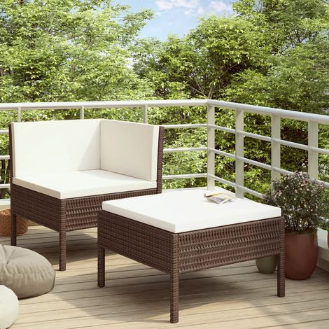 Salon de jardin 2 pcs Meuble de jardin Mobilier de jardin avec coussins Résine tressée Marron 79739 (1/5)