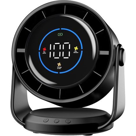 Ventilateur Silencieux Ultra Puissant, Ventilateur de Bureau à 100 Vitesses et tête rotative à 105° Rechargeable USB, Portable pour Bureau, Maison, Chambre, Voiture (1/5)