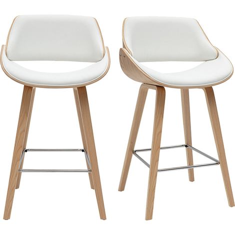 Sgabelli da bar design bianchi e legno chiaro H70 cm (set di 2) CLASH
