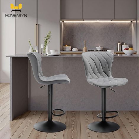 Set aus 2 verstellbaren Barhockern HomeMiYN, 360° drehbar, aus Diamantgrauem Kunstleder (1/5)