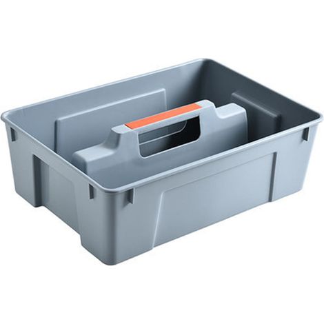 Panier De Rangement Pour Produits D'Entretien - En Polypropylène PP - 2 Compartiments - Poignée Intégrée - Pour Salle De Bain Bureau Maison - Gris (1/5)