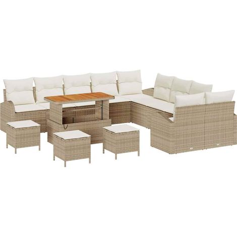 Maison Exclusive - Set Divano da Giardino 14 pz 13-Numero di posti Beige e Crema (1/5)