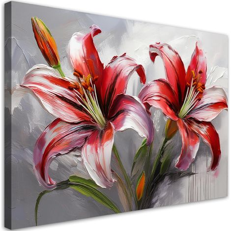 Tableau déco Lys rouges Fleurs peintes 60x40 (1/5)