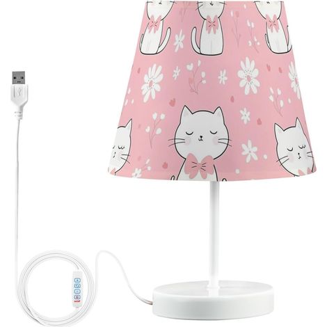 Kcldeci Lampe de chevet blanche en forme chats et fleurs pour (1/5)