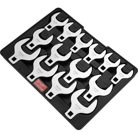 VEVOR Set di chiavi a zampa di gallina, attacco da 1/2", SAE da 14 pezzi (1-1/16" - 2"), set di chiavi a zampa di gallina con vassoio di stoccaggio, materiale 40CR per manutenzione riparazioni