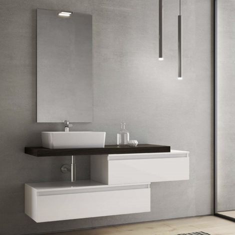 Mobile da Bagno sospeso 120 top lavabo rettangolare 2 moduli bianchi Olmo Caffe NINFA (1/5)