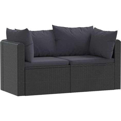 Maison Exclusive - Set Divani da Giardino 2 pz con Cuscini in Polyrattan Nero (1/5)