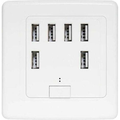 Universal USB wall socket with 6 integrated ports, 220V 4A charging panel, compatible with fast charging. (1/4)