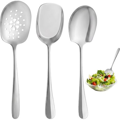 3 Pièces Cuillères De Service En Acier Inoxydable, 22cm Cuillère à Buffet (1/5)