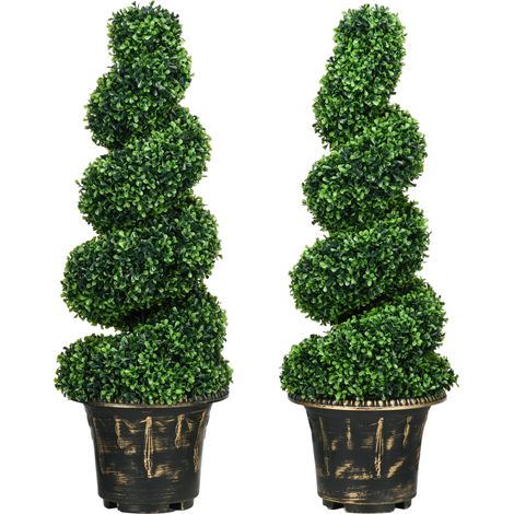 Lot de 2 Buis Artificiels en Pot UV Résistants 90 cm pour Intérieur et Extérieur (1/5)