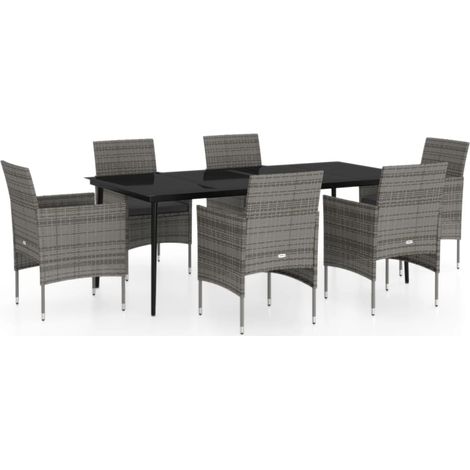 Maison Exclusive - 7-tlg. Garten-Essgruppe mit Kissen Grau und Sc (1/5)