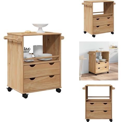 Chariot de cuisine OTTA 59x45x80 cm bois massif de pin - Chariot De Cuisine - Chariots De Cuisine - Chariot De Rangement De Cuisine - Chariot Îlot De Cuisine (1/5)