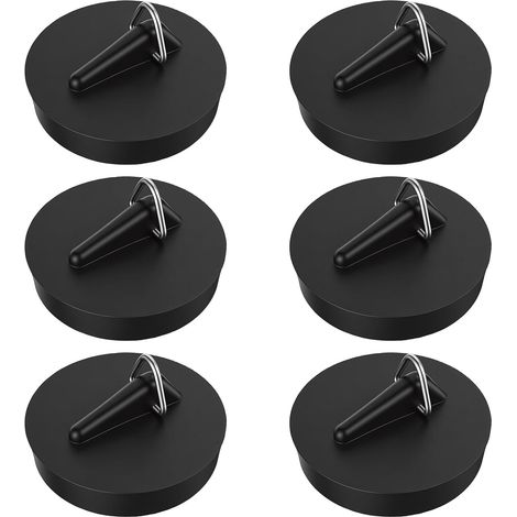 6PCS Bouchons De Vidange en Caoutchouc, Bouchons Universels avec Anneau De Suspension en Acier Inoxydable, Joint Étanche pour Évier, Lavabo, Baignoire, Cuisine Et Salle De Bain Noir (1/5)