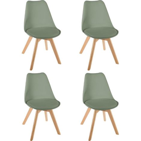 Atmosphera – Lot de 4 chaises kaki 81cm – Structure en hêtre – Assise en mousse – Design moderne pour salon et salle à manger (1/3)