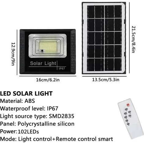 Projecteur solaire extérieur étanche IP67 (100 W) avec télécommande, projecteur solaire à réflecteur, applique murale solaire. (1/5)