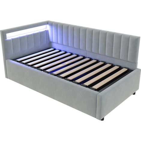 Banquette lit rembourrée 90x200 cm, velours, LED, rangement hydraulique, gris, 120 kg (1/5)