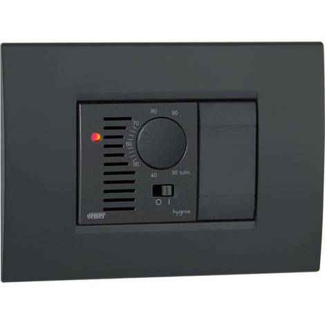 VEMER VE789000 HYGROS - Umidostato Elettronico 2 Moduli da Incasso, Alimentazione 230V, Grigio Antracite/Bianco