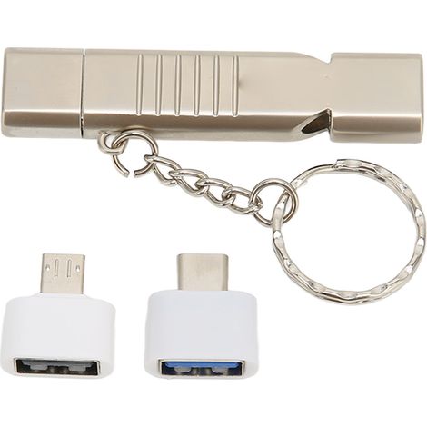 Multifunktionaler USB-3.0-Stick aus Zinklegierung mit Schlüsselanhänger und SOS-Pfeife für Computer, 32 GB, silberfarben. SOS-Funktion, wasserdicht und für den Outdoor-Einsatz geeignet. Kräftiger 120- (1/5)