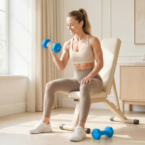 Lot de 2 haltères hexagonales, 2 x 6 kg, en métal et plastique avec poignée antidérapante, 22 x 10 x 10 cm, bleues
