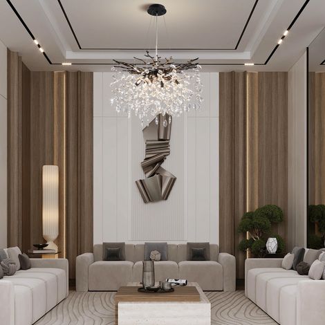 Lustre rond cristal K9 style branche, 60 cm, 8 lampes G9, noir (1/5)