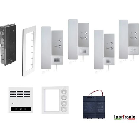 Kit citofono da incasso Quadrifamiliare 2 fili professionale 4 tasti