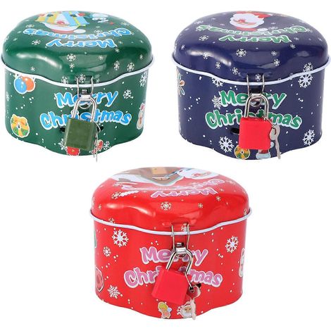 Lot de 3 boîtes de rangement décoratives en fer-blanc pour bonbons de Noël, en forme de cochon, pour enfants-9.5X9.5CM (1/3)