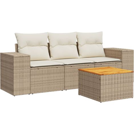 Salon de jardin avec coussins 4 pcs beige résine tressée (1/3)