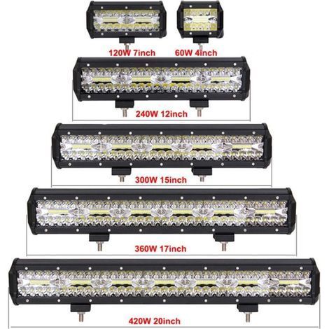 Barre luminose LED fuoristrada da 4 a 23 pollici, 12 V/24 V, 8 barre luminose/fari da lavoro, adatte per auto, jeep, camion, SUV, 4x4, ATV, barche e fari (4 pollici 60 W). (1/5)