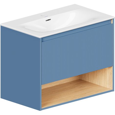 BERNSTEIN - Mobile lavabo sospeso MDF Azzurro opaco, lavabo DURAVIT Bianco lucido + foro rubinetto, troppopieno, piletta - 83x49x62cm - BELDIVO Blu azzurro opaco (1/5)