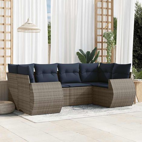 vidaXL Ensemble de canapé de jardin 6 pcs avec coussins gris résine tressée (1/5)