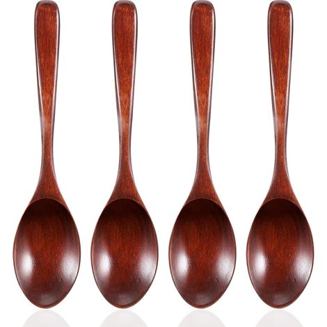 Cuillère En Bois - Lot De 4 - Nanmu Naturel - Pour Café Et Dessert - Cuisine Quotidienne - 18,9 Cm (1/5)