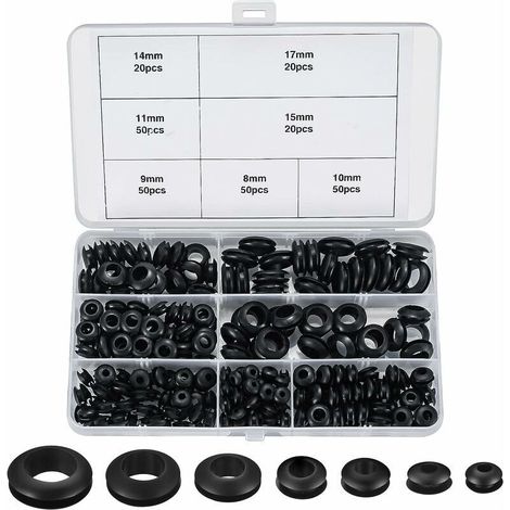 Tigrezy – 260 pièces passe-fils caoutchouc – Assortiment 7 tailles – Résistant aux acides et UV – Installation facile pour câbles et fils (1/4)