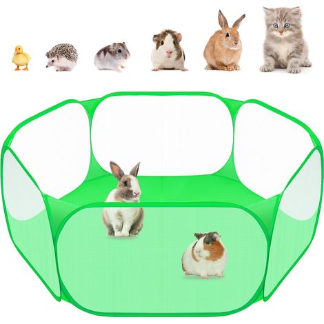 Tente Cage pour Petits Animaux, Respirante et Transparente, clôture d'exercice Portable pour Cochon d'Inde, Lapins, Hamster, Chinchillas et hérissons (Vert) (1/5)