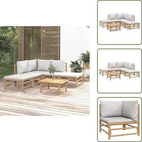 Cojines para sofás - vidaXL Set de muebles de jardín 6 piezas bambú con cojines gris claro - Muebles de bambú