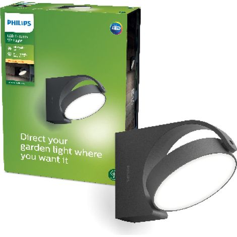 Philips LED Mimosa, Lampada da parete LED da Esterni, Luce Bianca Calda, Testa Orientabile, IP44, Basso Voltaggio, 7W (1/4)