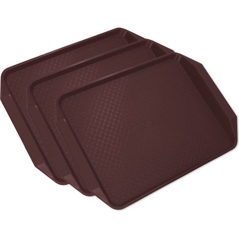 Lot de 3 plateaux alimentaires rectangulaires colorés en plastique épais, résistants à la chaleur et empilables, pour cafétérias, hôtels et restaurants. (1/5)