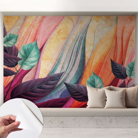 Carta da parati adesiva - fotomurale - facile da applicare - per la soggiorno - camera da letto - Foglie astratte 208x146 cm (1/5)