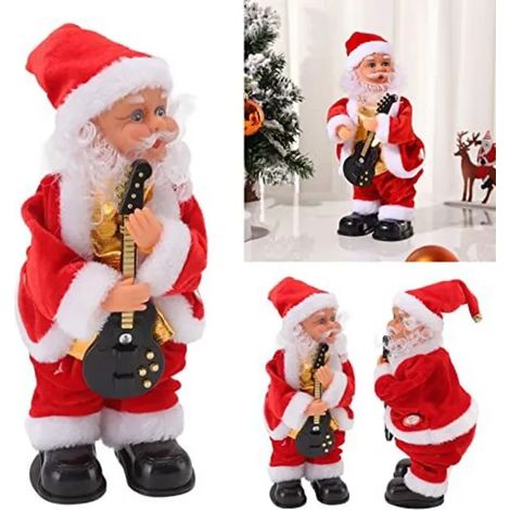 Automate - Père Noël - Guitare musicale - Rouge - 26x12x11 cm - Décoration de fête