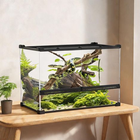 Terrarium noir en verre trempé 50 x 30 x 35 cm (1/5)