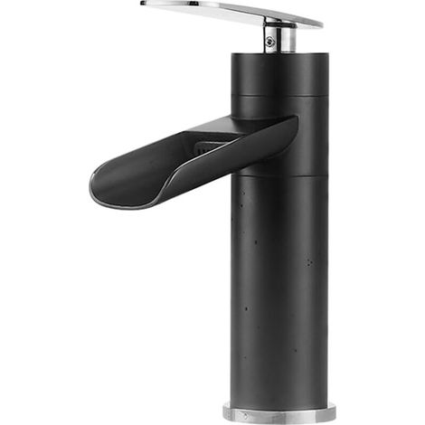 Waschbeckenarmatur mit Einloch-Anschluss für Warm- und Kaltwasser, Schwarz und Silber, Hoch, Waschbeckenarmatur, Einloch-Waschtischarmatur, Kurz (1/4)