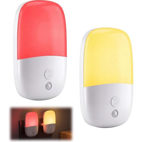 2 Veilleuse Enfant Prise Electrique, Capteur de Crépuscule, Lot de Nuit  Luminosité Réglable, Veilleuse Rouge et Blanc Chaud, Modes ON OFF AUTO pour Chambre, Couloir, Salle de Bain (1/5)