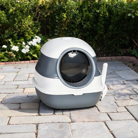 Litière fermée pour chat avec grille anti-déjections blanc (1/5)