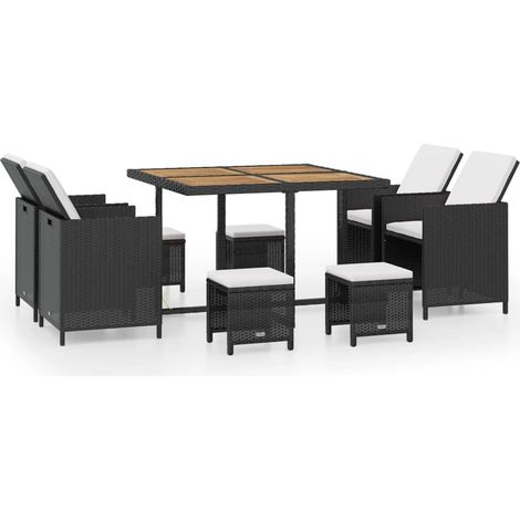 vidaXL Set da Pranzo da Giardino 9 pz in Polyrattan e Acacia Nero (1/5)